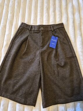 Wide-Leg Wool Blend Shorts